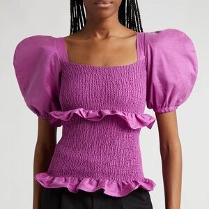 Orire Orchid Pink Nama Smocked Puff Sleeve Top